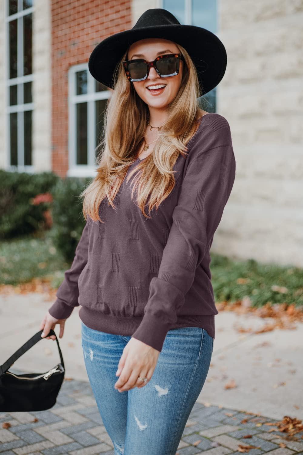 imageArachampCloz Womens Soft V Neck Long Sleeve Fall Casual Regular Fit Sweater Tops