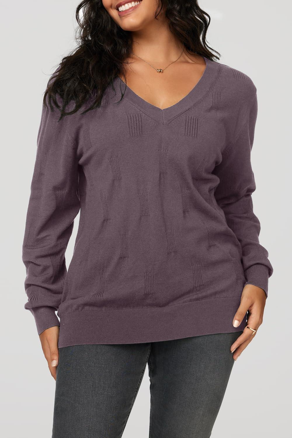 imageArachampCloz Womens Soft V Neck Long Sleeve Fall Casual Regular Fit Sweater Tops