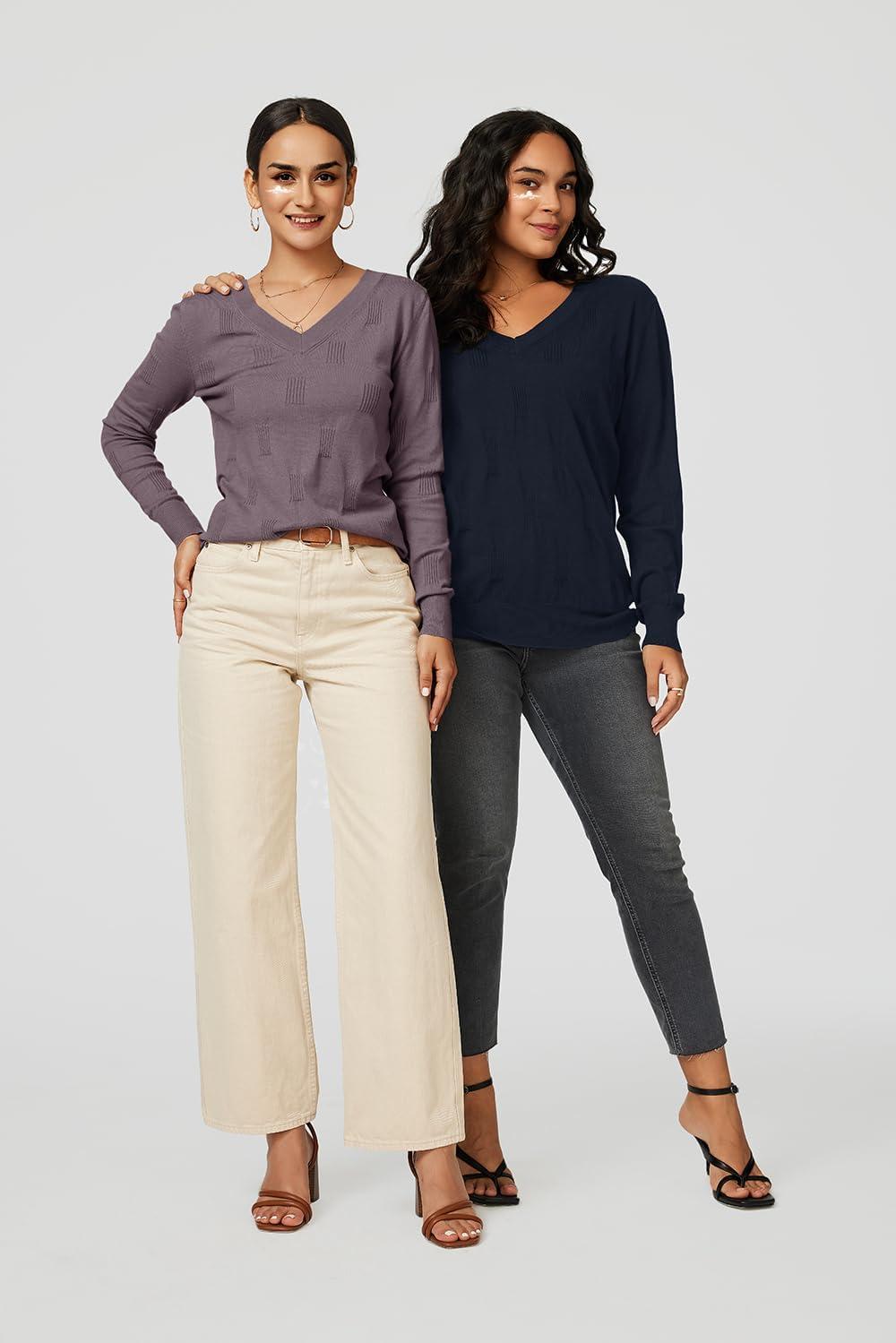 imageArachampCloz Womens Soft V Neck Long Sleeve Fall Casual Regular Fit Sweater Tops