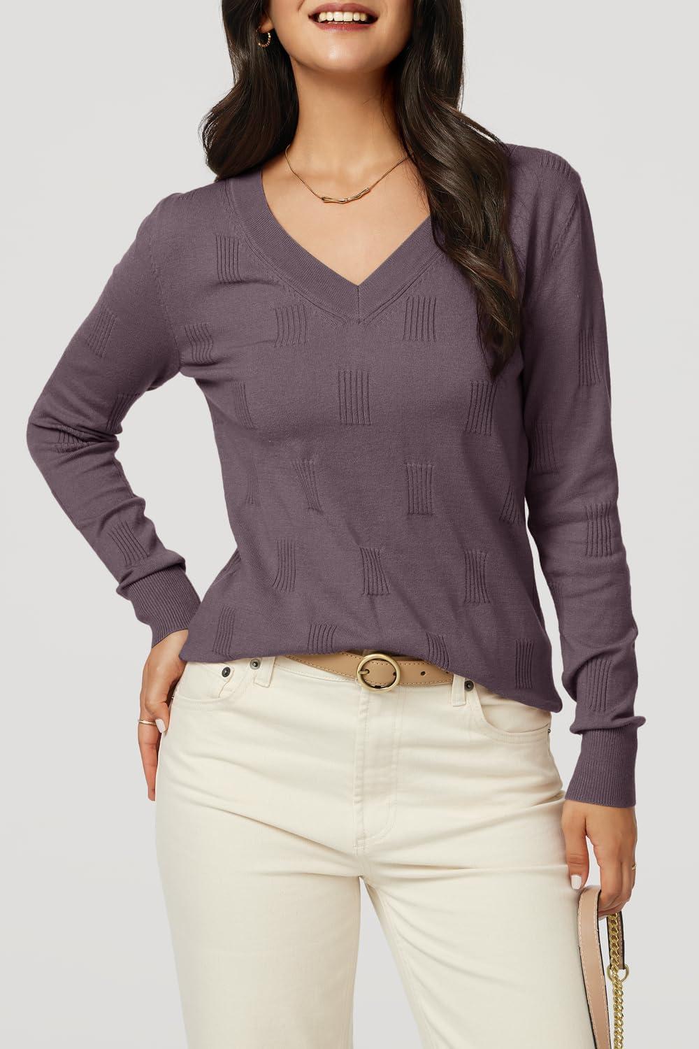 imageArachampCloz Womens Soft V Neck Long Sleeve Fall Casual Regular Fit Sweater Tops