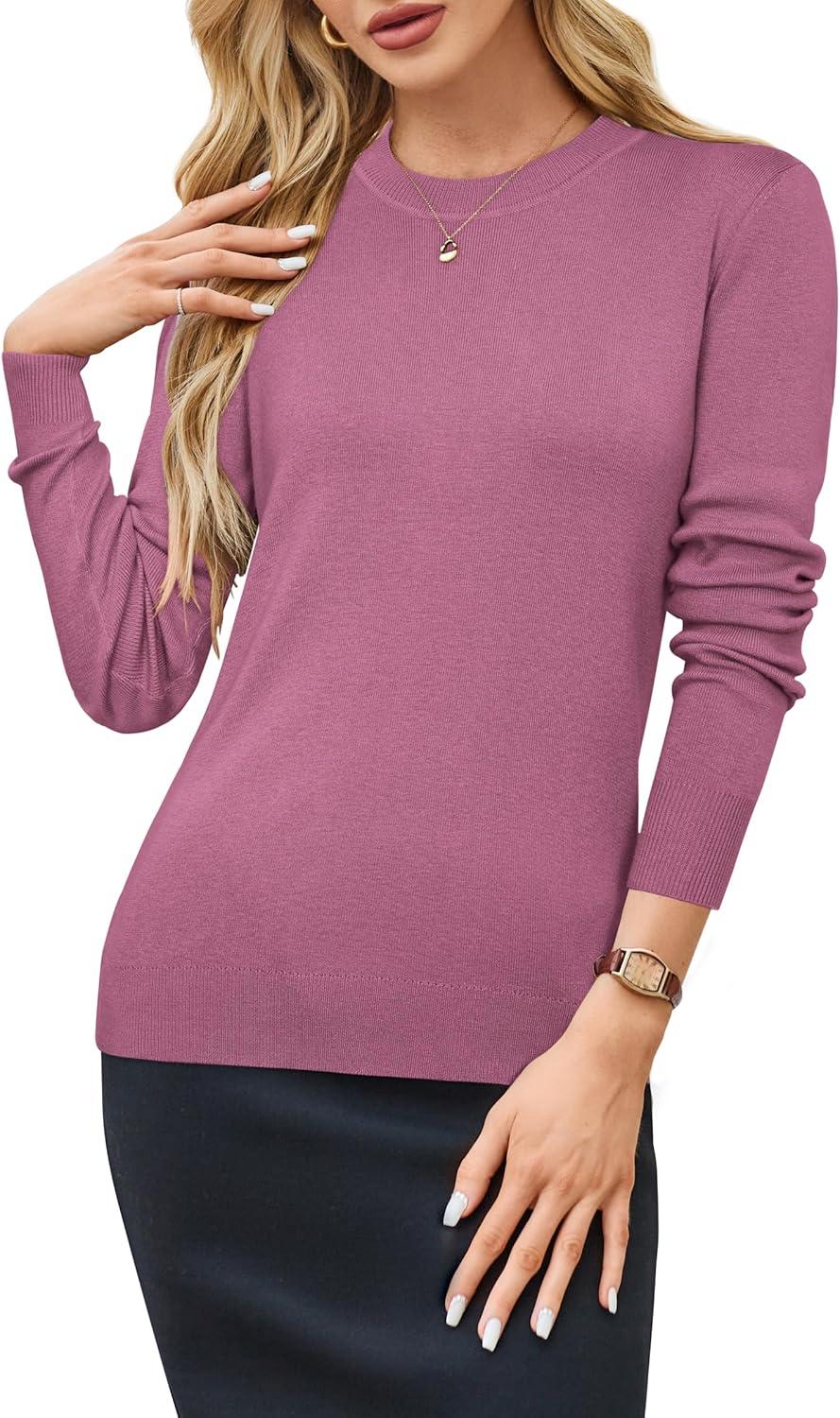 imageArachampCloz Womens Wool Blend Classic Crew Neck Casual Fall SweatersAdark Pink