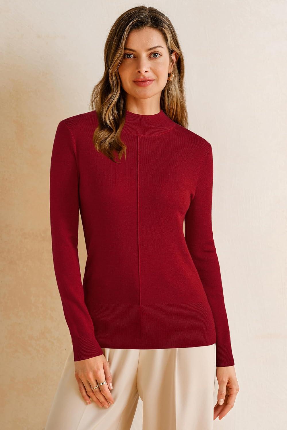 imageArachampCloz Womens Wool Blend Fall Sweaters Mock Neck Business Casual OutfitsBurgundy Red
