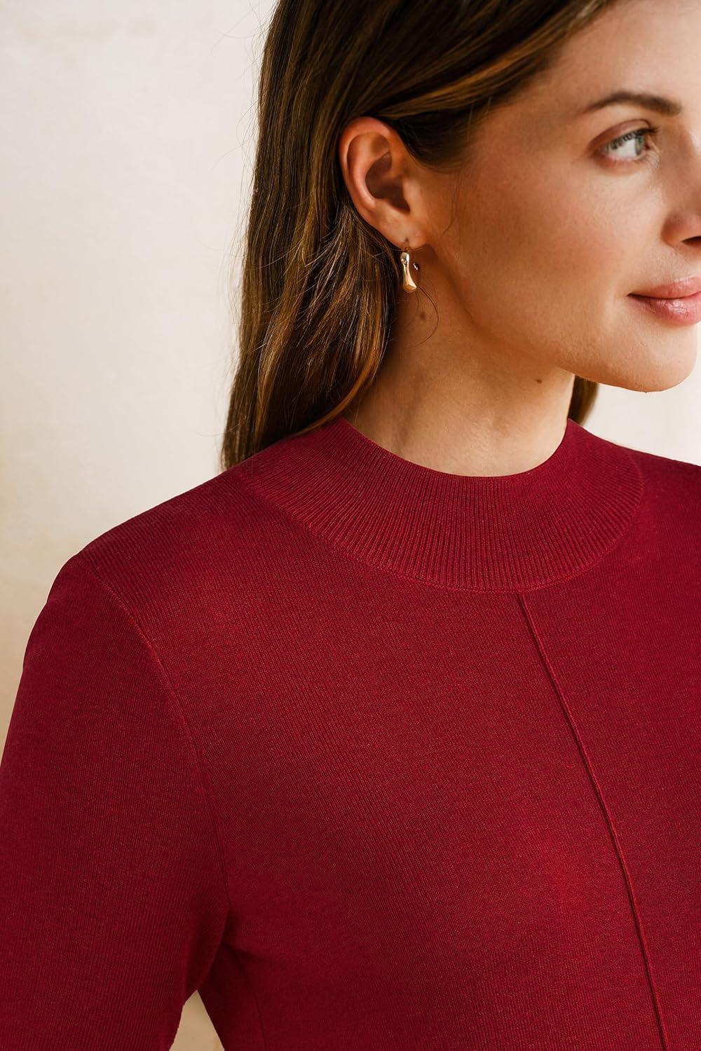 imageArachampCloz Womens Wool Blend Fall Sweaters Mock Neck Business Casual OutfitsBurgundy Red