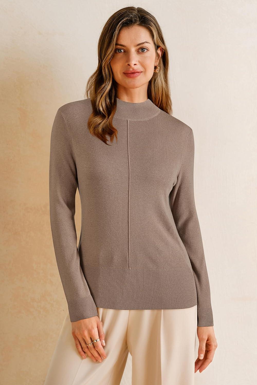 imageArachampCloz Womens Wool Blend Fall Sweaters Mock Neck Business Casual OutfitsCamel