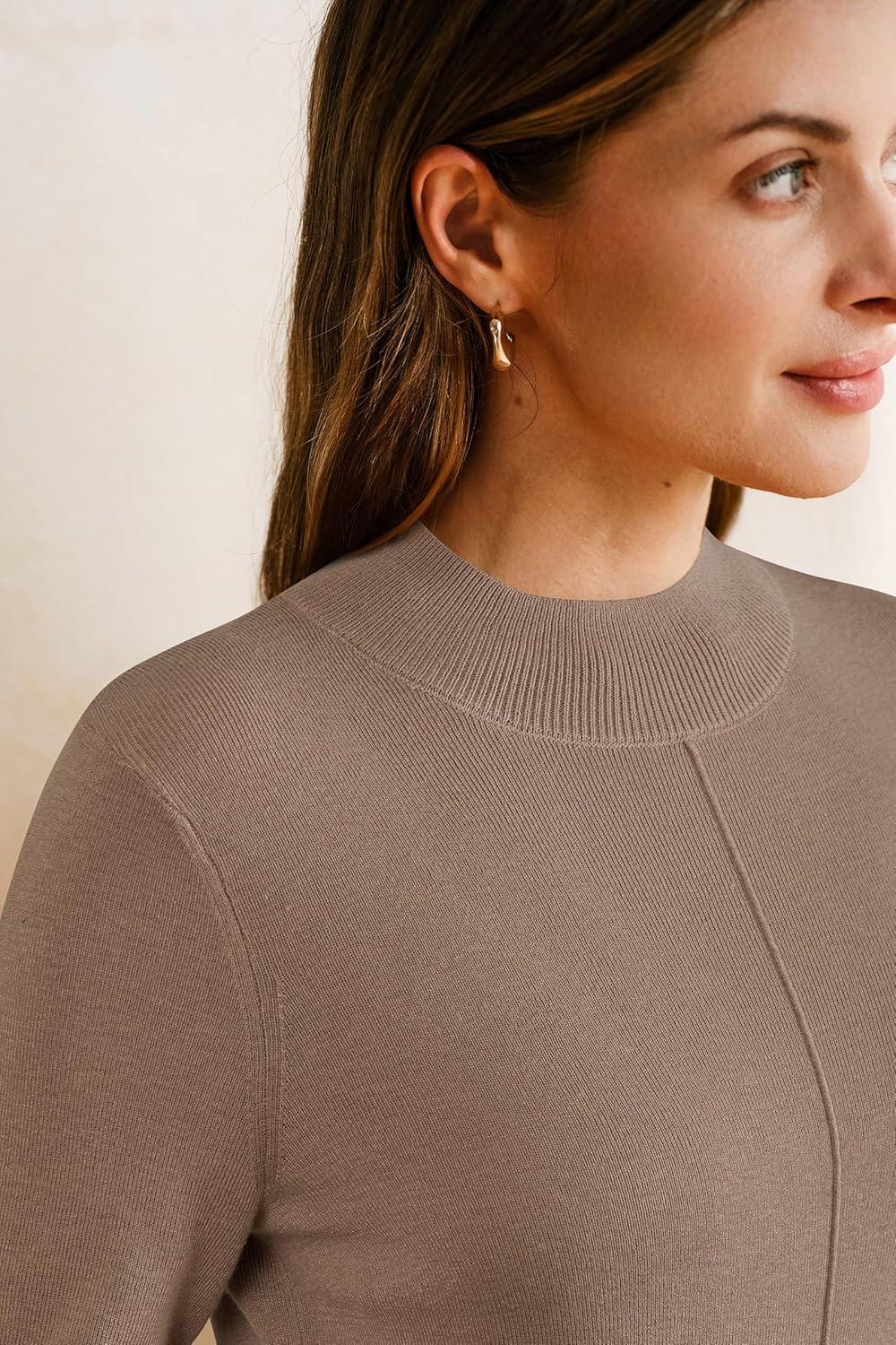 imageArachampCloz Womens Wool Blend Fall Sweaters Mock Neck Business Casual OutfitsCamel