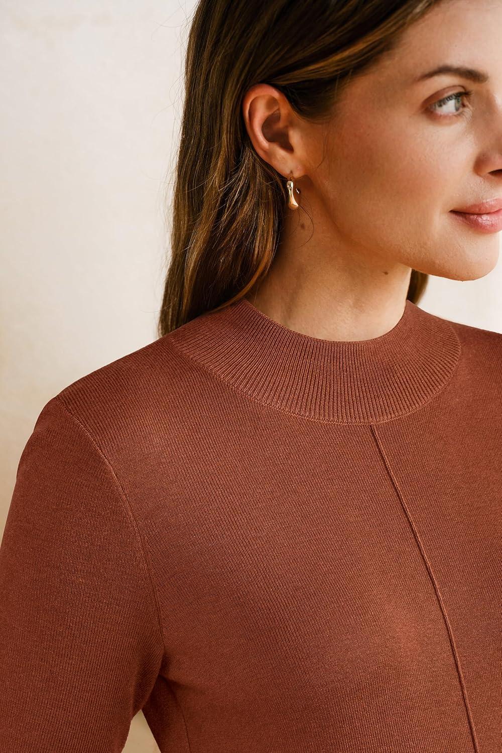 imageArachampCloz Womens Wool Blend Fall Sweaters Mock Neck Business Casual OutfitsCaramel