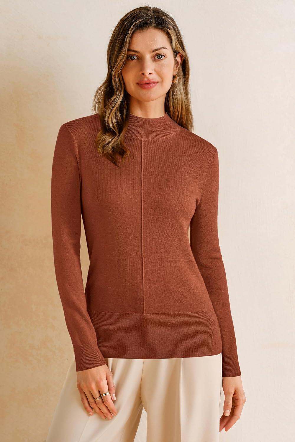 imageArachampCloz Womens Wool Blend Fall Sweaters Mock Neck Business Casual OutfitsCaramel
