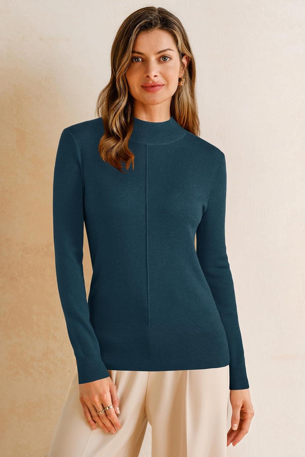 imageArachampCloz Womens Wool Blend Fall Sweaters Mock Neck Business Casual OutfitsDark Blue