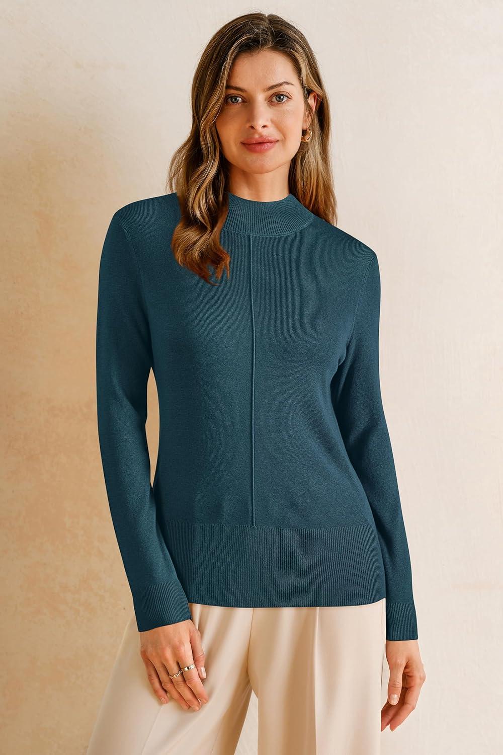 imageArachampCloz Womens Wool Blend Fall Sweaters Mock Neck Business Casual OutfitsDark Green