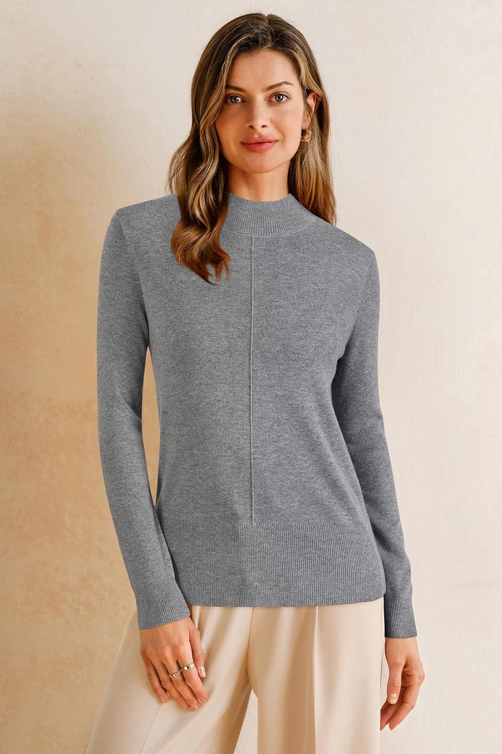 imageArachampCloz Womens Wool Blend Fall Sweaters Mock Neck Business Casual OutfitsGrey