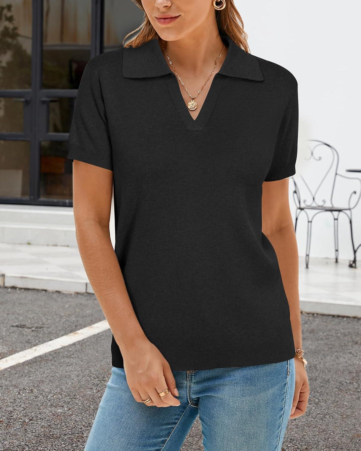 imageArachampCloz Womens Wool Blend Knit Spring Summer Business Casual Lightweight Short Sleeve Sweater Pullover 2026Black