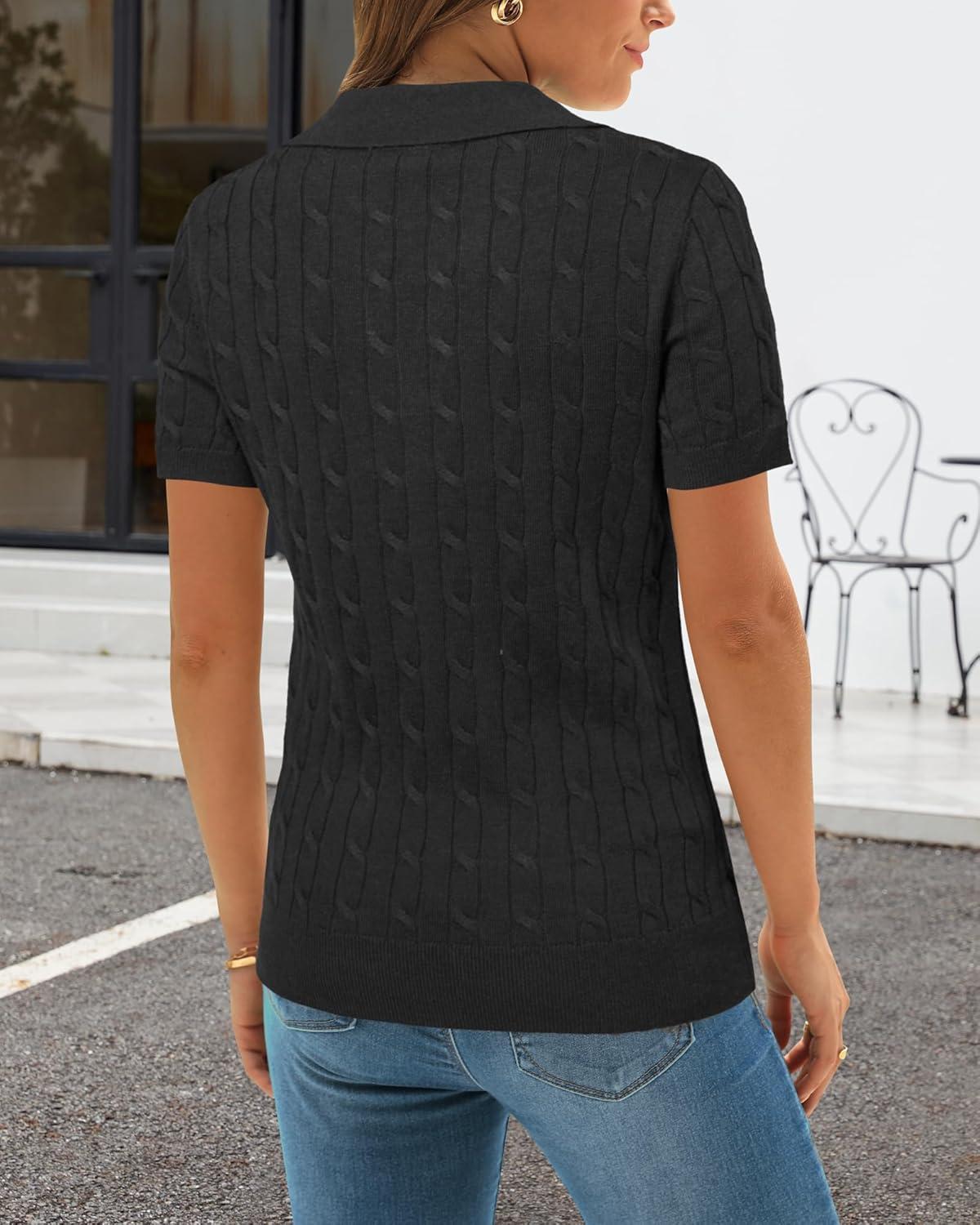 imageArachampCloz Womens Wool Blend Knit Spring Summer Business Casual Lightweight Short Sleeve Sweater Pullover 2026Cable Knitcable Knitblack