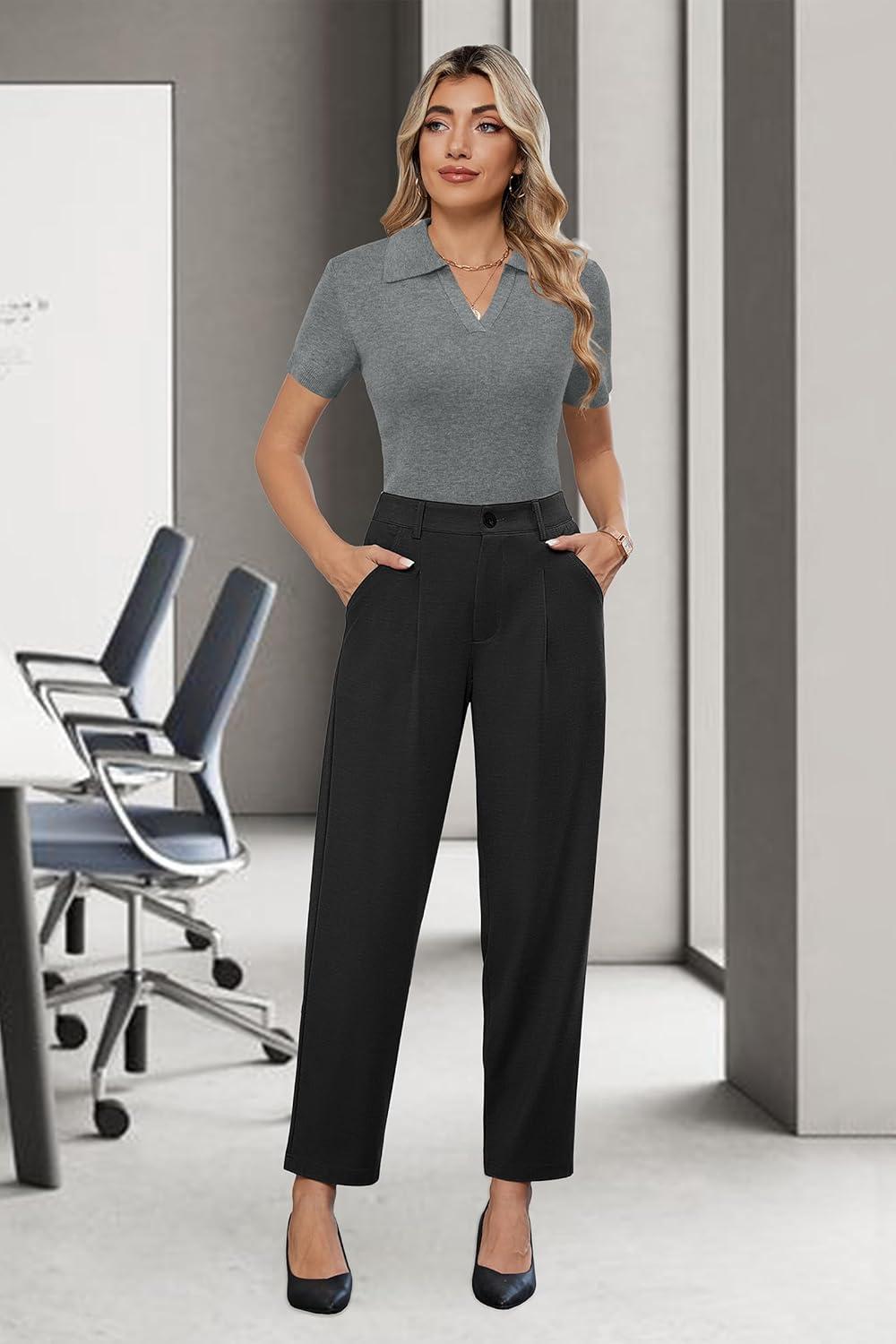 imageArachampCloz Womens Wool Blend Knit Spring Summer Business Casual Lightweight Short Sleeve Sweater Pullover 2026Grey