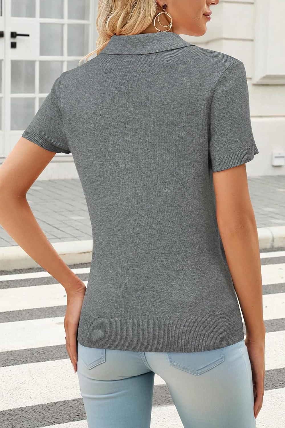 imageArachampCloz Womens Wool Blend Knit Spring Summer Business Casual Lightweight Short Sleeve Sweater Pullover 2026Grey