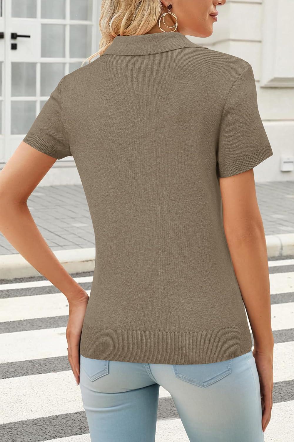 imageArachampCloz Womens Wool Blend Knit Spring Summer Business Casual Lightweight Short Sleeve Sweater Pullover 2026Khaki