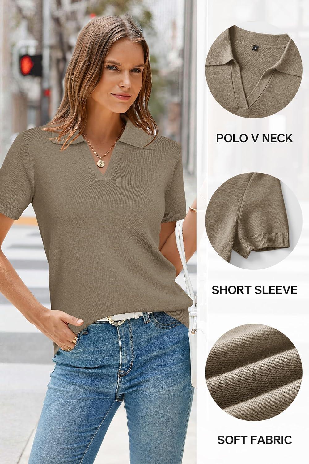 imageArachampCloz Womens Wool Blend Knit Spring Summer Business Casual Lightweight Short Sleeve Sweater Pullover 2026Khaki