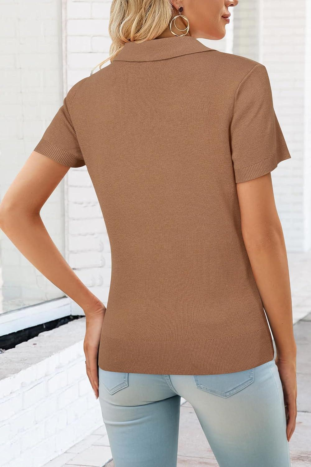 imageArachampCloz Womens Wool Blend Knit Spring Summer Business Casual Lightweight Short Sleeve Sweater Pullover 2026Mocha Mousse