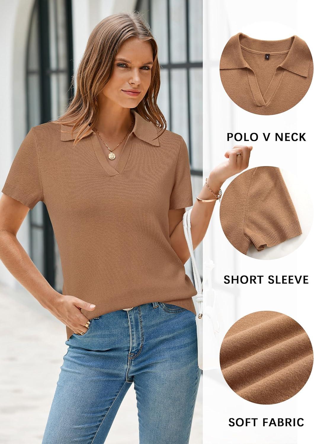imageArachampCloz Womens Wool Blend Knit Spring Summer Business Casual Lightweight Short Sleeve Sweater Pullover 2026Mocha Mousse