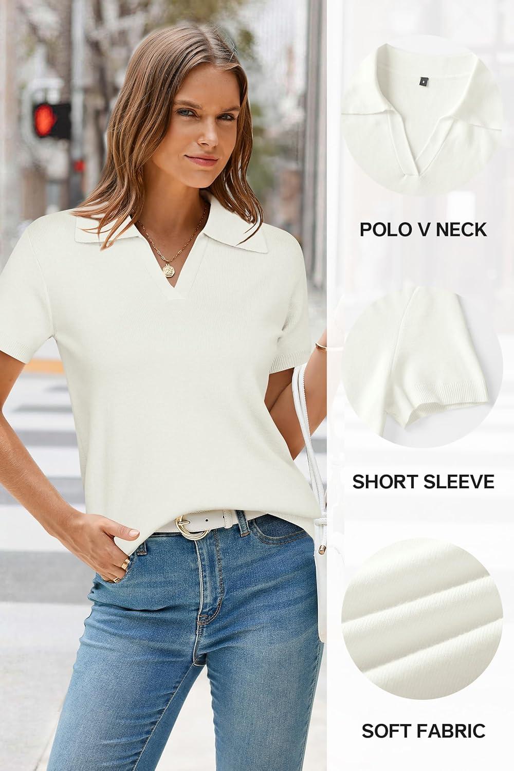 imageArachampCloz Womens Wool Blend Knit Spring Summer Business Casual Lightweight Short Sleeve Sweater Pullover 2026Offwhite