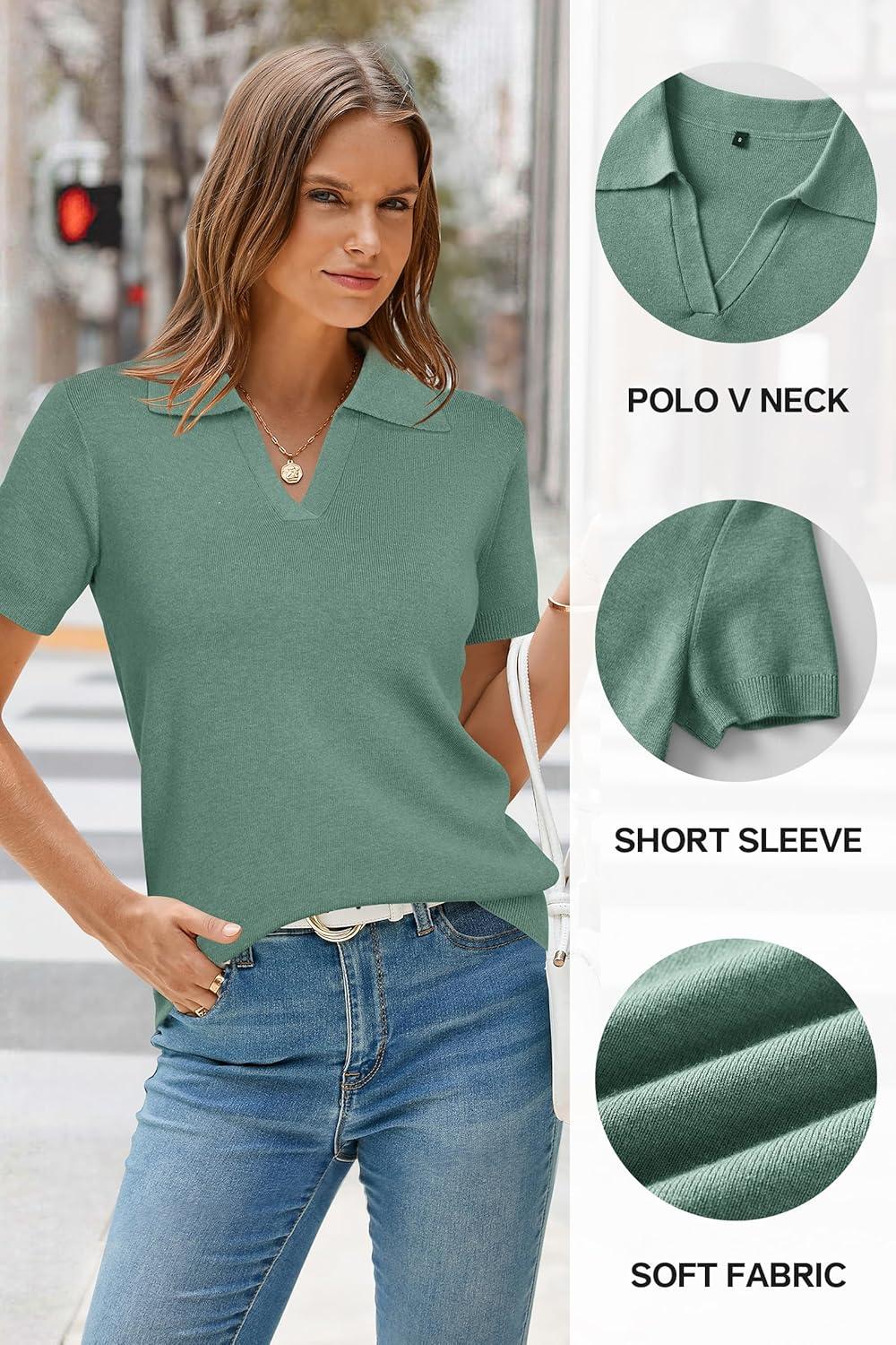 imageArachampCloz Womens Wool Blend Knit Spring Summer Business Casual Lightweight Short Sleeve Sweater Pullover 2026Sage Green