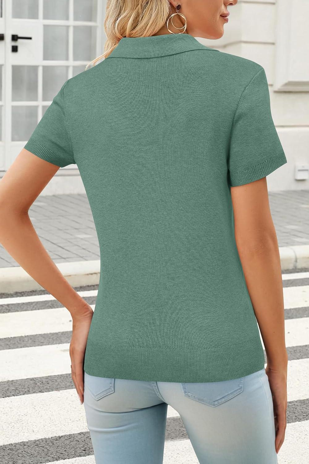 imageArachampCloz Womens Wool Blend Knit Spring Summer Business Casual Lightweight Short Sleeve Sweater Pullover 2026Sage Green