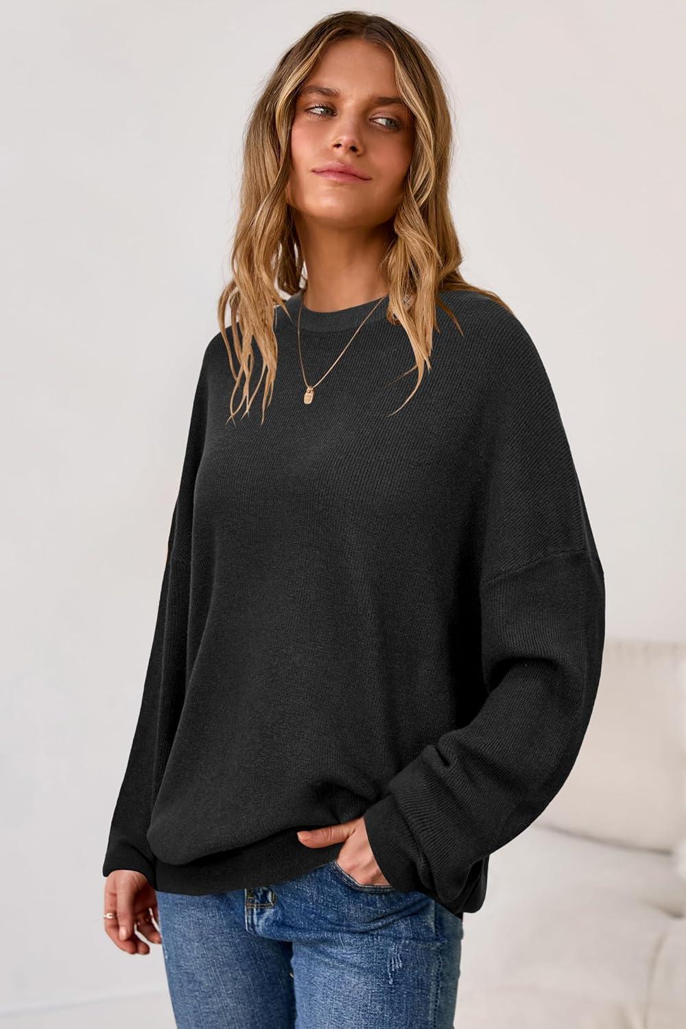 imageArachampCloz Womens Wool Blend Oversized Sweaters Crewneck Casual Outfits Fashion Spring TopsBlack