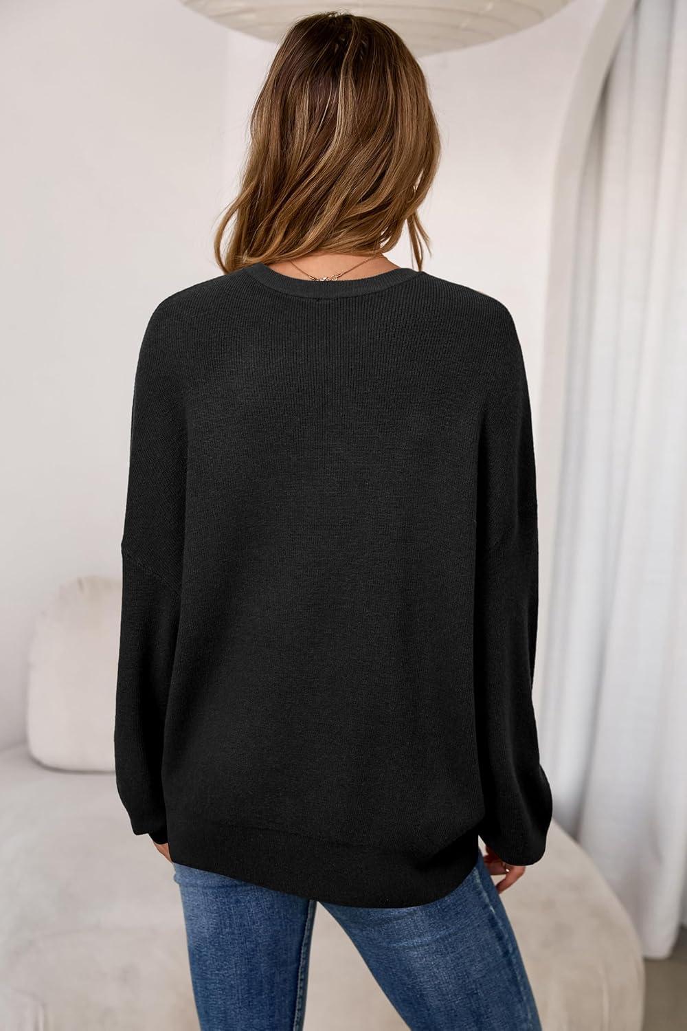 imageArachampCloz Womens Wool Blend Oversized Sweaters Crewneck Casual Outfits Fashion Spring TopsBlack