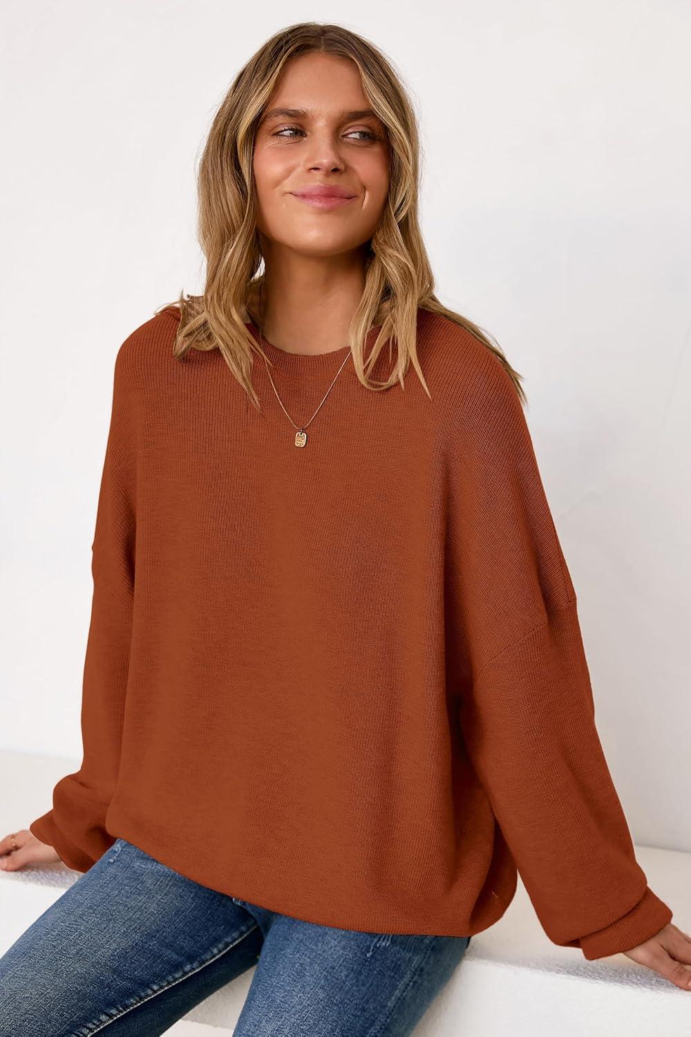 imageArachampCloz Womens Wool Blend Oversized Sweaters Crewneck Casual Outfits Fashion Spring TopsCaramel