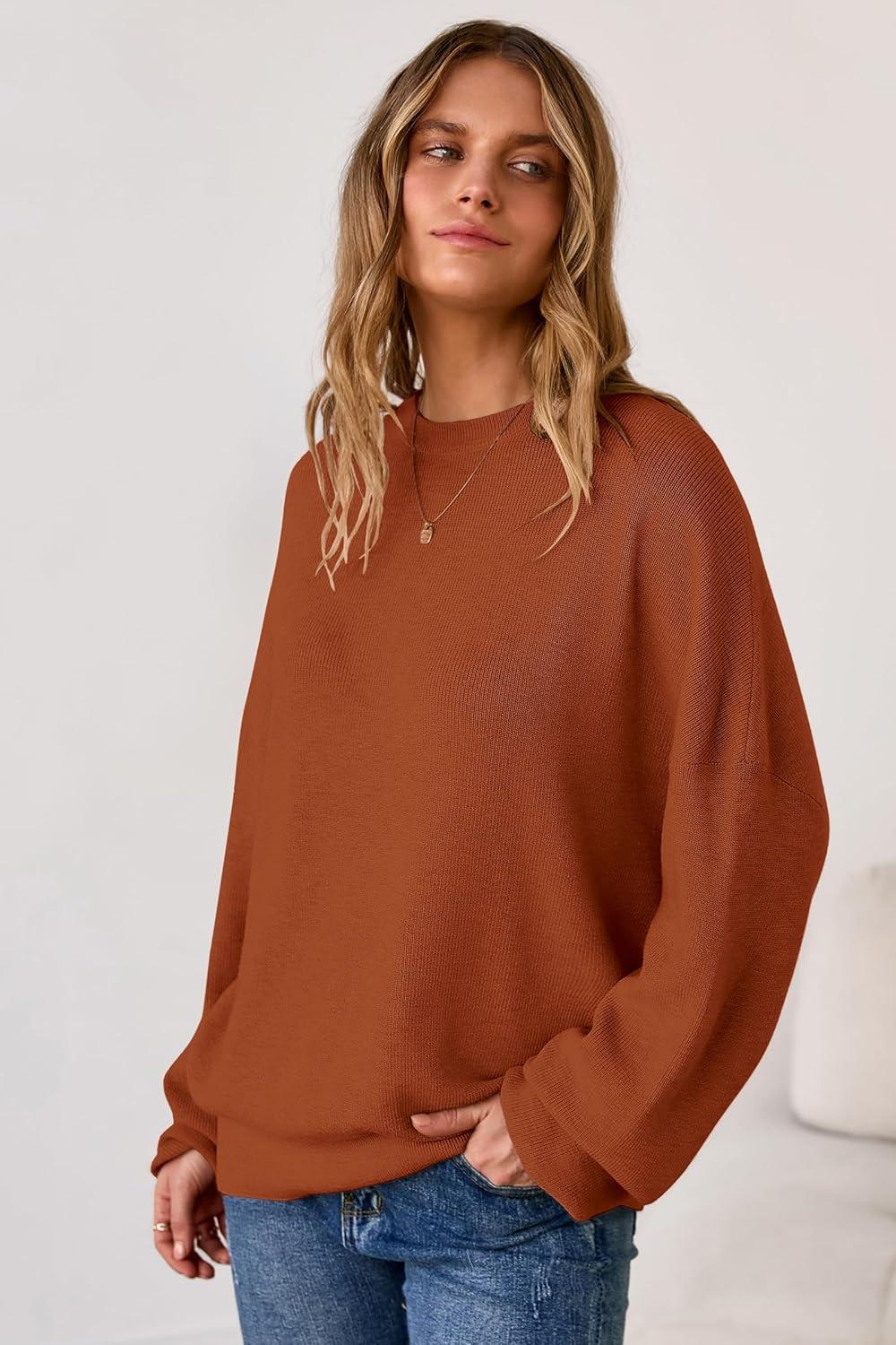 imageArachampCloz Womens Wool Blend Oversized Sweaters Crewneck Casual Outfits Fashion Spring TopsCaramel