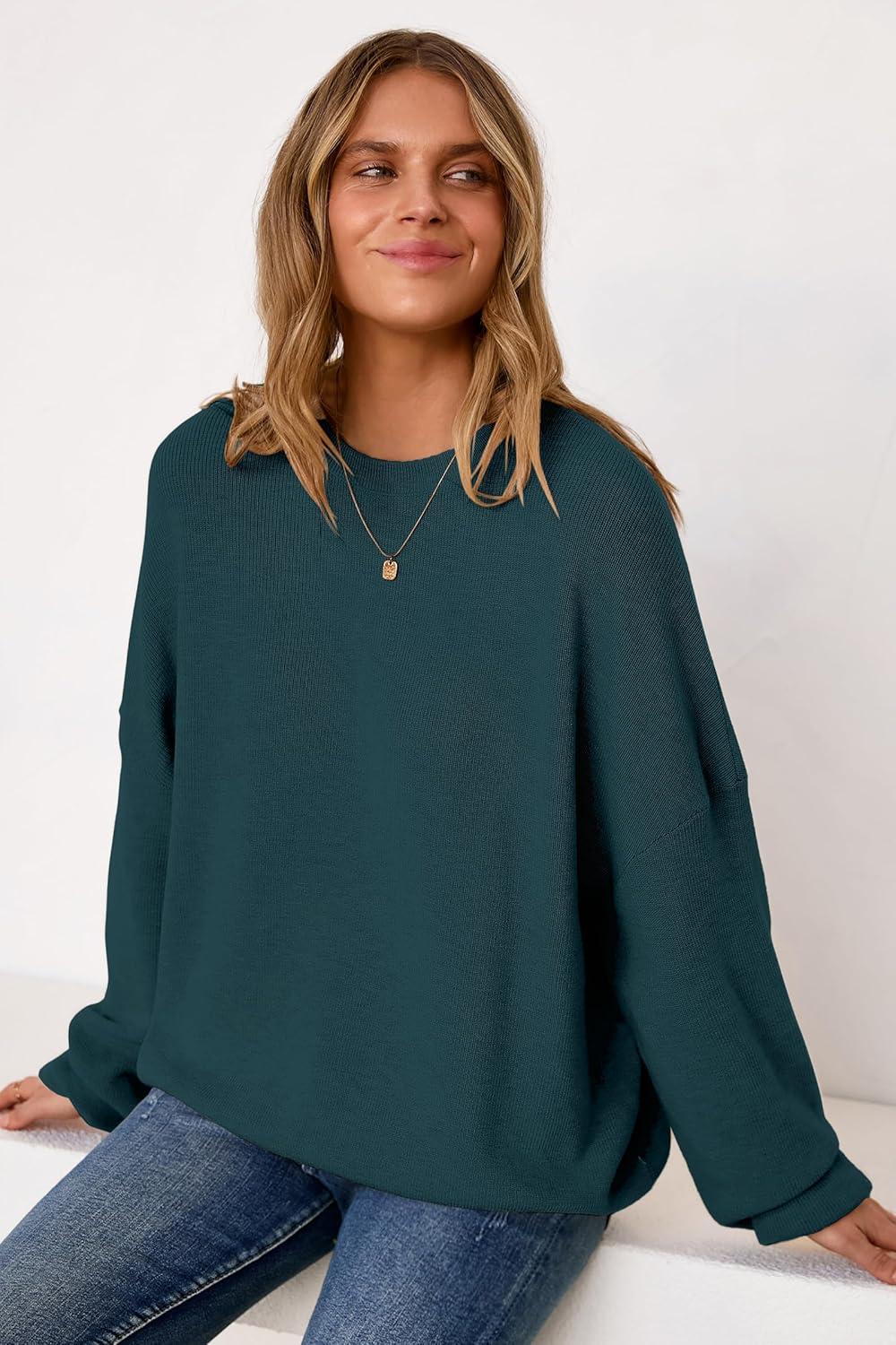 imageArachampCloz Womens Wool Blend Oversized Sweaters Crewneck Casual Outfits Fashion Spring TopsDark Green