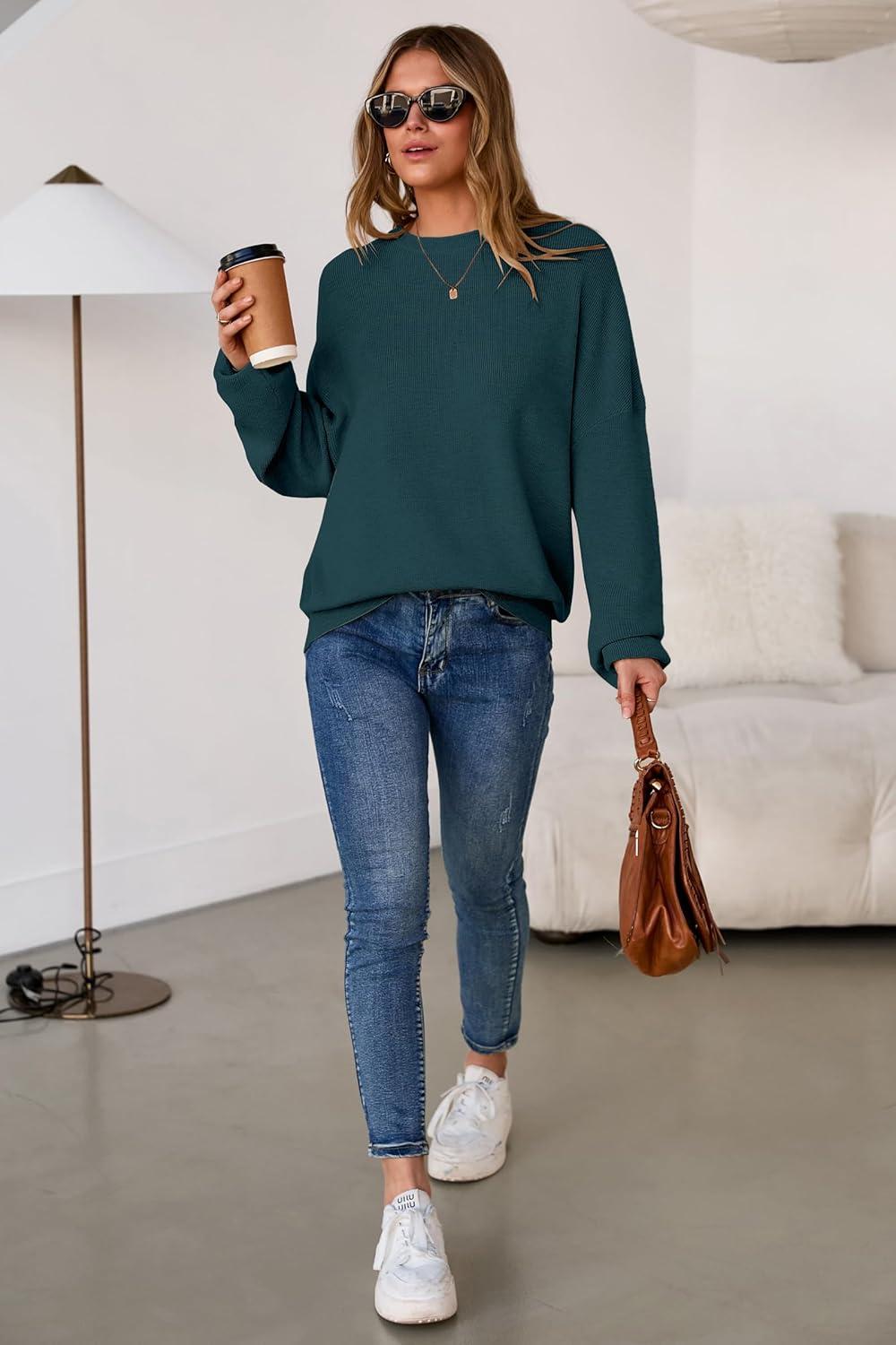 imageArachampCloz Womens Wool Blend Oversized Sweaters Crewneck Casual Outfits Fashion Spring TopsDark Green