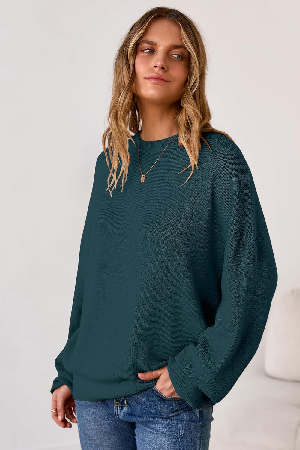 imageArachampCloz Womens Wool Blend Oversized Sweaters Crewneck Casual Outfits Fashion Spring TopsDark Green