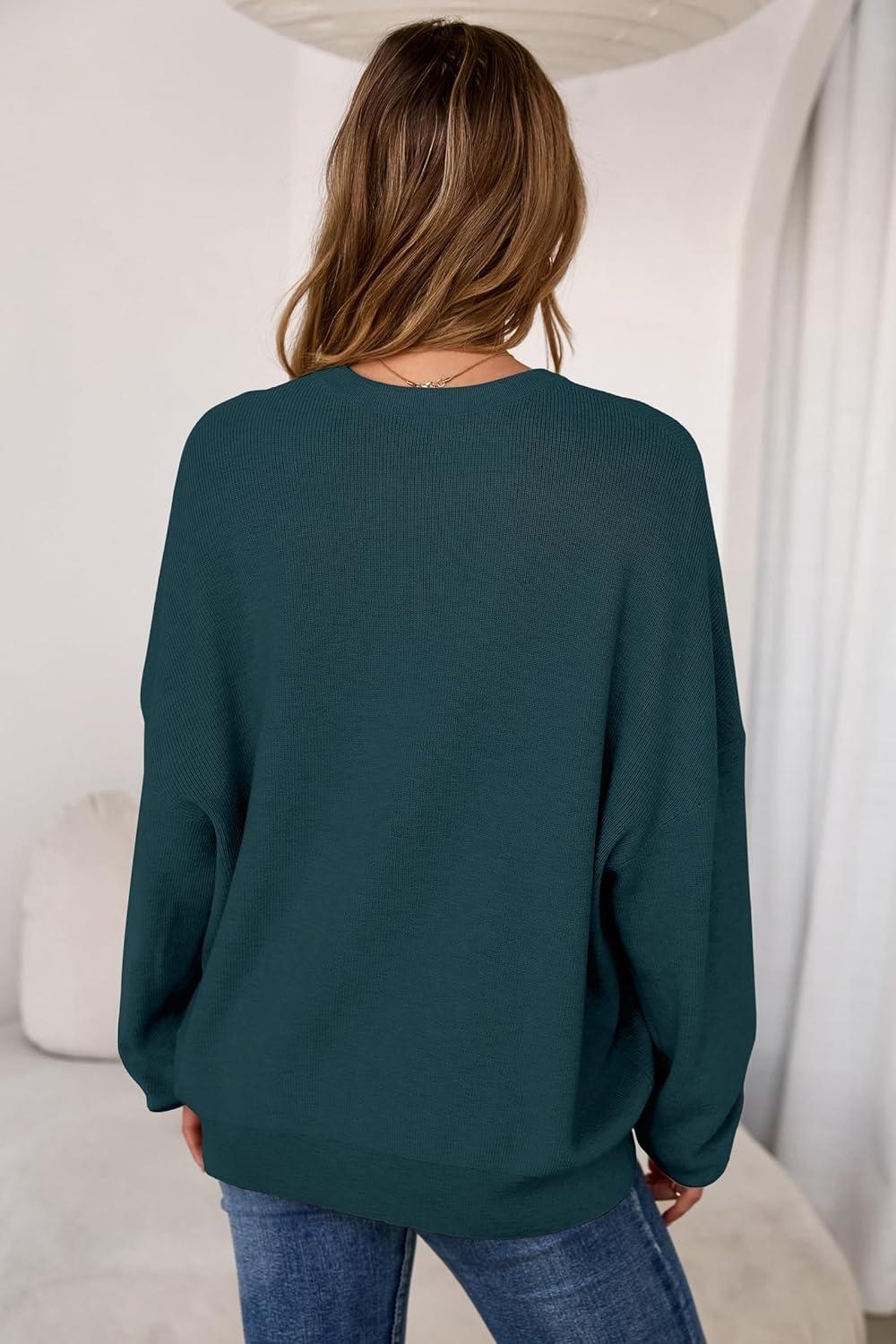 imageArachampCloz Womens Wool Blend Oversized Sweaters Crewneck Casual Outfits Fashion Spring TopsDark Green