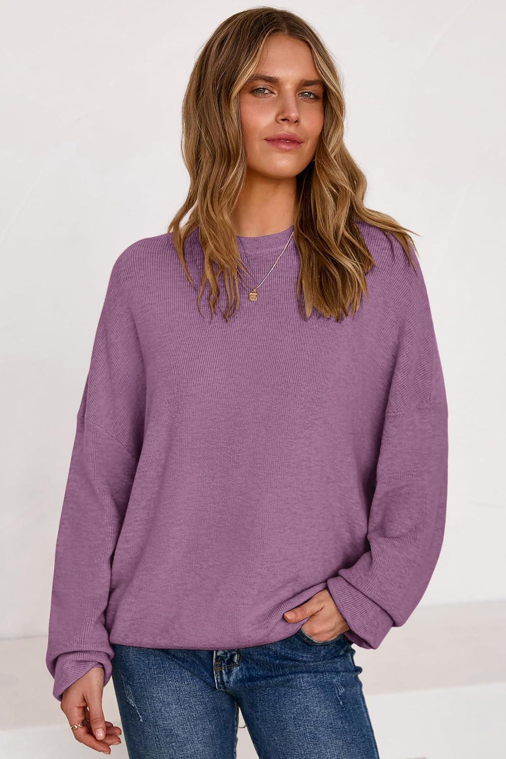 imageArachampCloz Womens Wool Blend Oversized Sweaters Crewneck Casual Outfits Fashion Spring TopsPurple