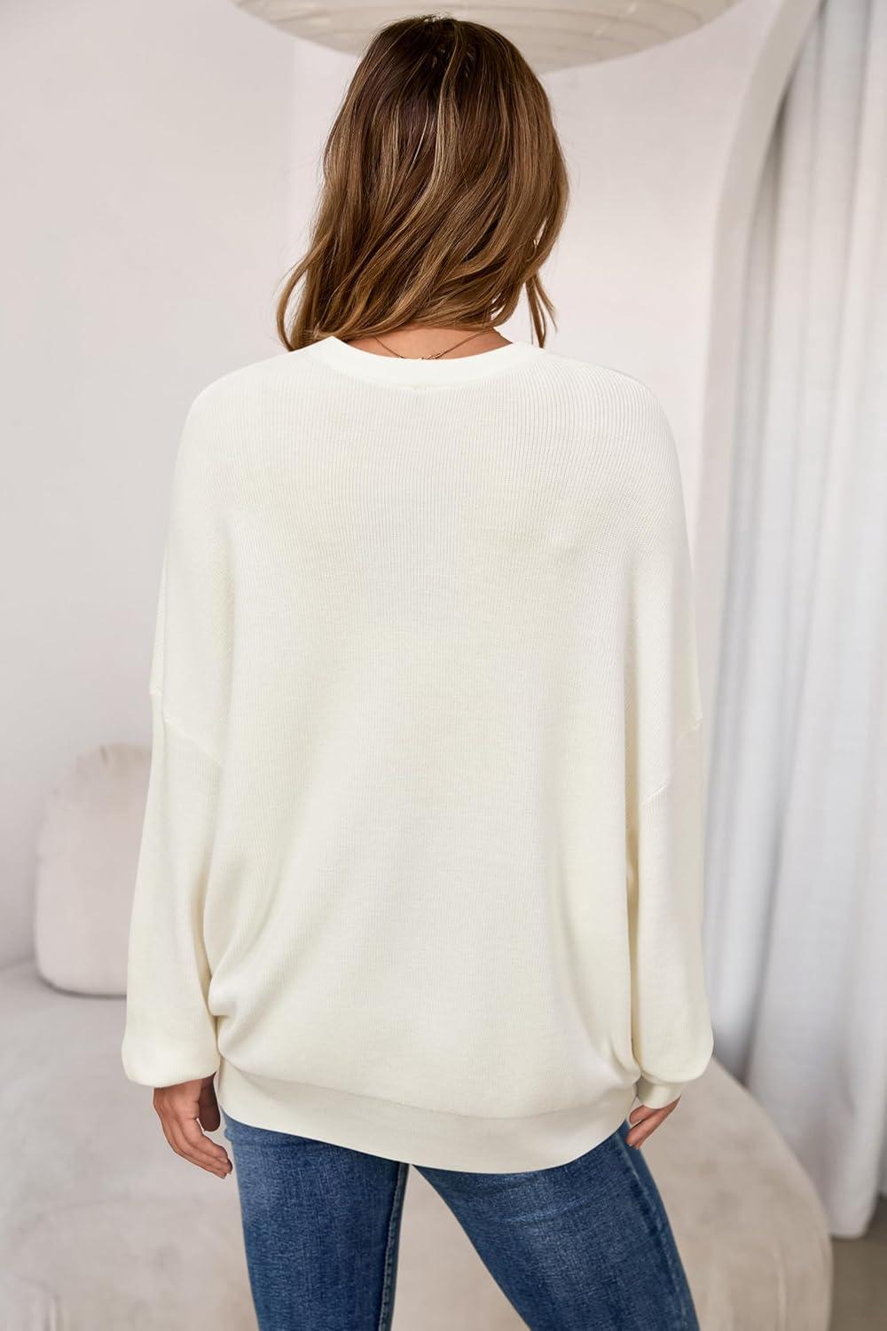 imageArachampCloz Womens Wool Blend Oversized Sweaters Crewneck Casual Outfits Fashion Spring TopsWhite