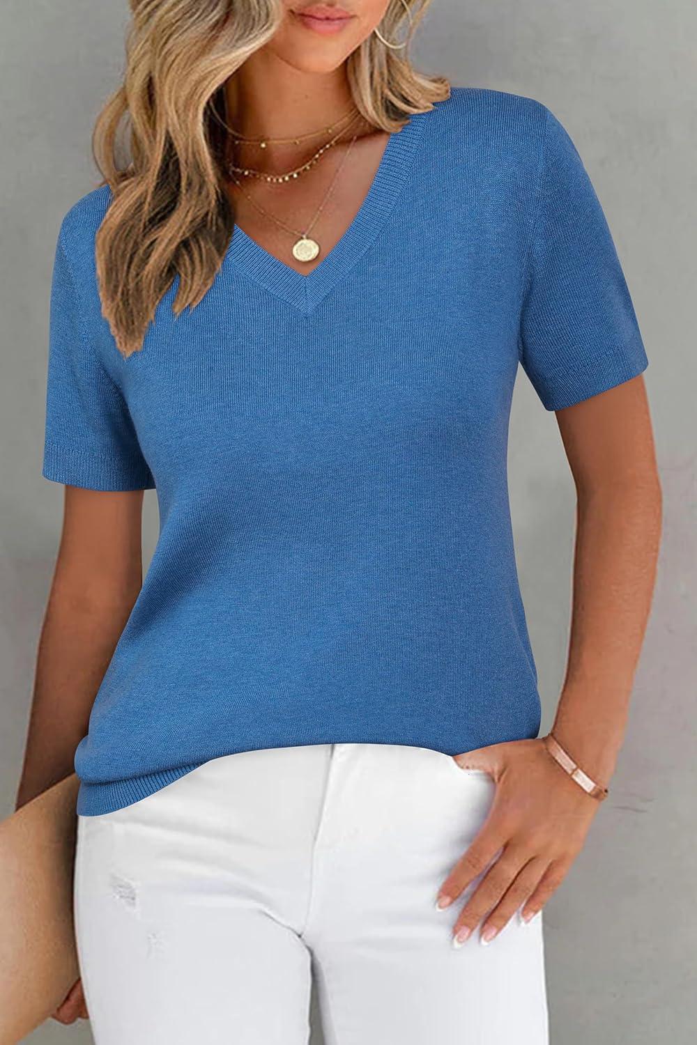 imageArachampCloz Womens Wool Blend Spring Summer Lightweight Business Casual Sweater Tops 2026Heather Blue