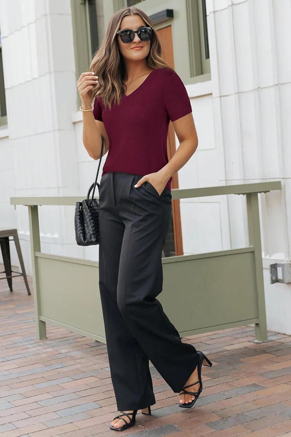 imageArachampCloz Womens Wool Blend Spring Summer Lightweight Business Casual Sweater Tops 2026Wine