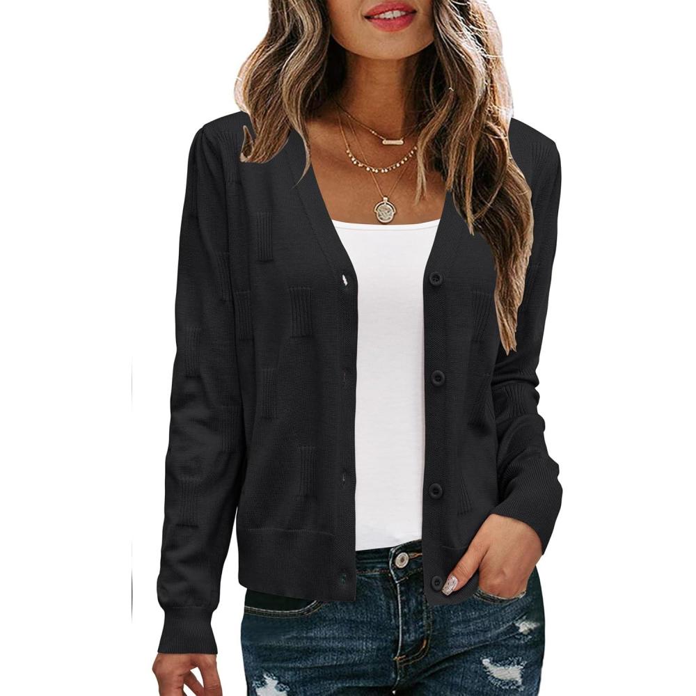 imageArachampCloz Womens Soft Cropped Cardigan Casual Lightweight Shrug Sweater TopsBlack