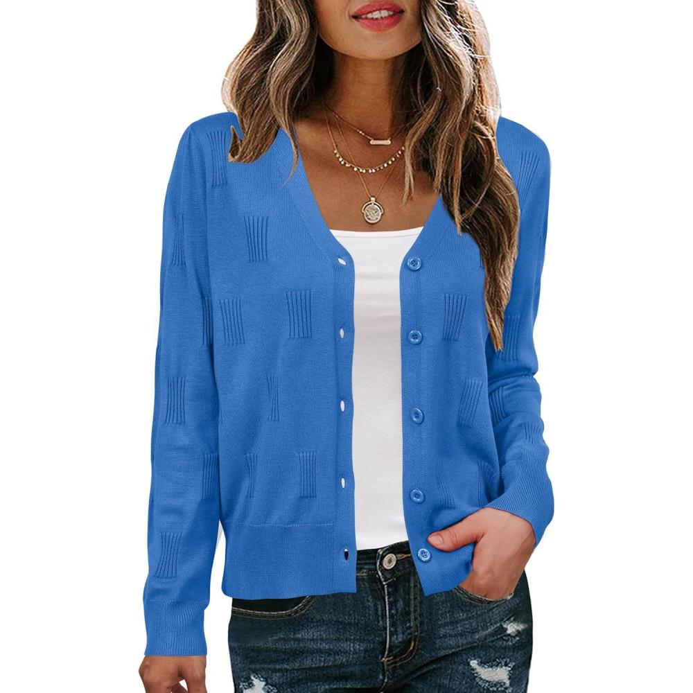 imageArachampCloz Womens Soft Cropped Cardigan Casual Lightweight Shrug Sweater TopsBlue