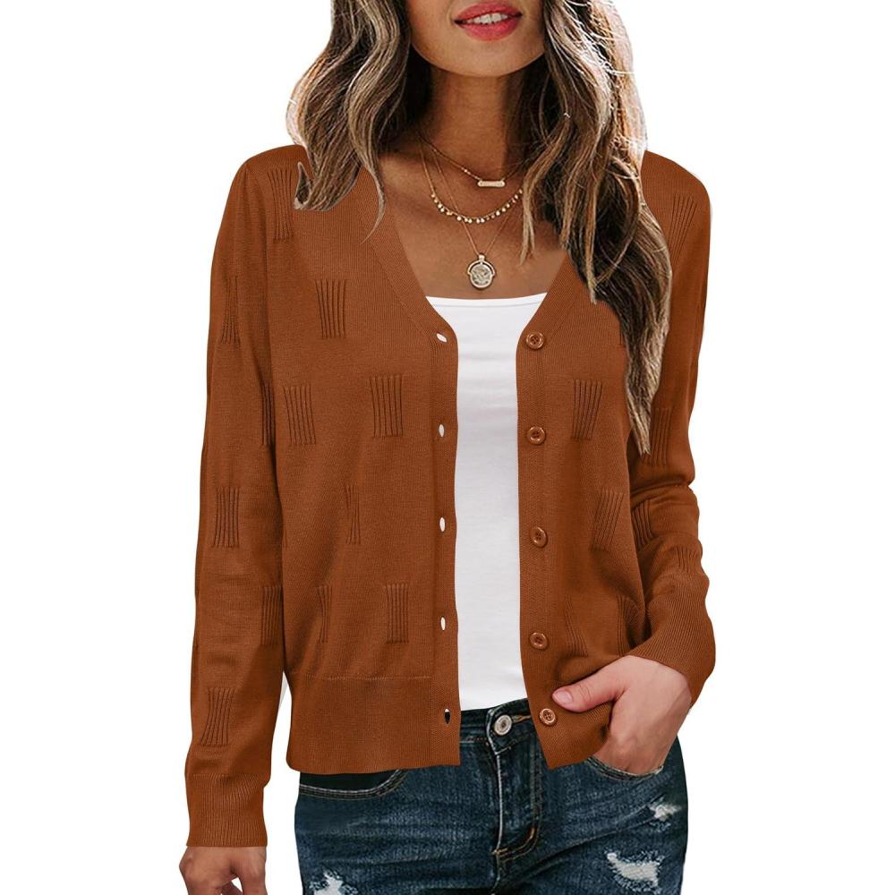 imageArachampCloz Womens Soft Cropped Cardigan Casual Lightweight Shrug Sweater TopsCaramel