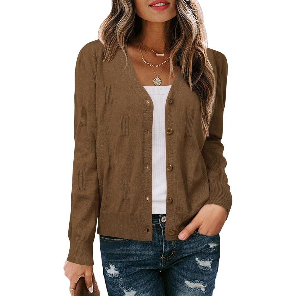 imageArachampCloz Womens Soft Cropped Cardigan Casual Lightweight Shrug Sweater TopsCoffee