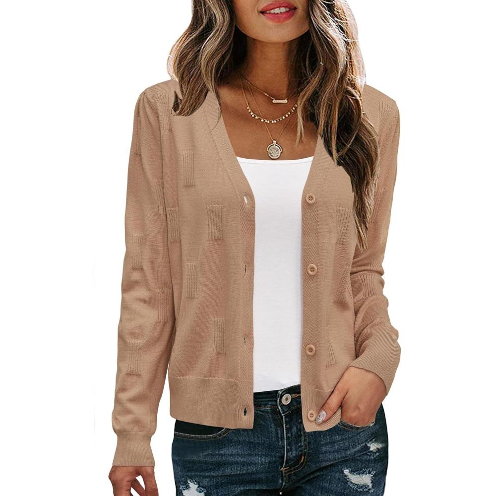imageArachampCloz Womens Soft Cropped Cardigan Casual Lightweight Shrug Sweater TopsDark Apricot