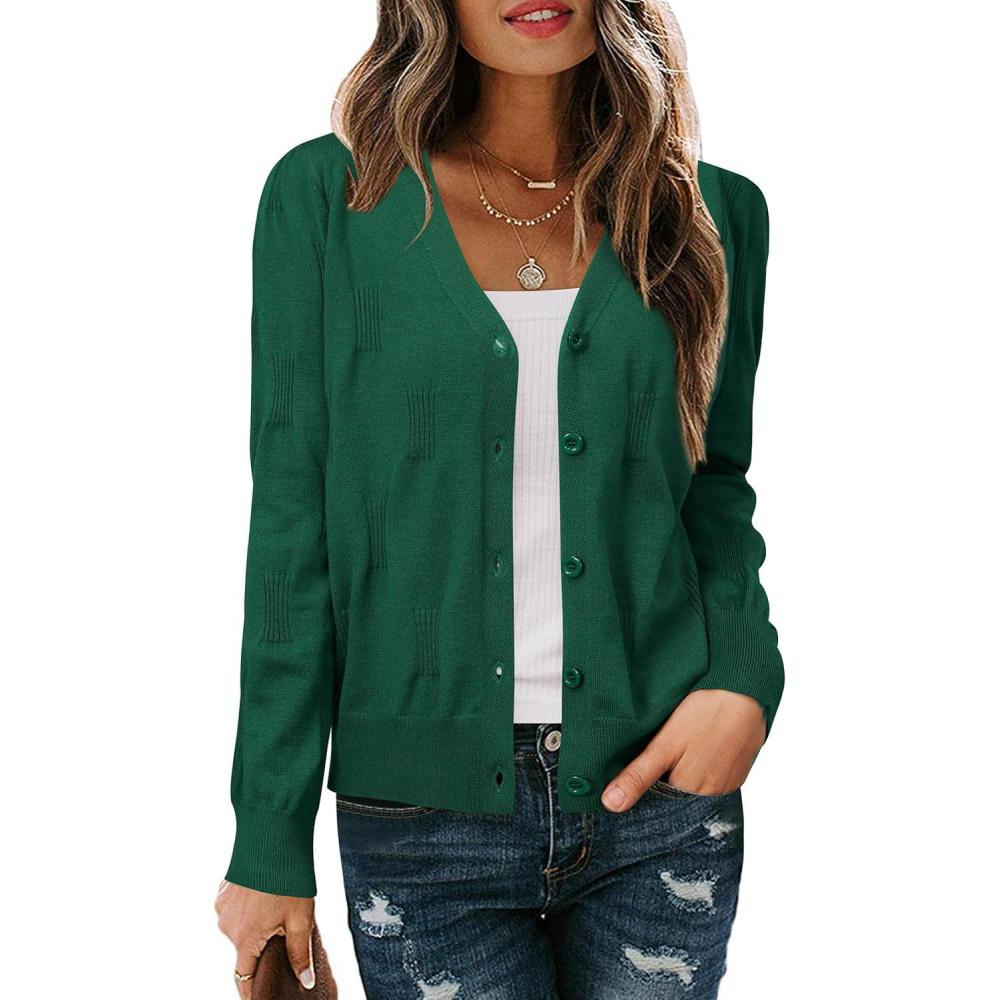 imageArachampCloz Womens Soft Cropped Cardigan Casual Lightweight Shrug Sweater TopsDeep Green
