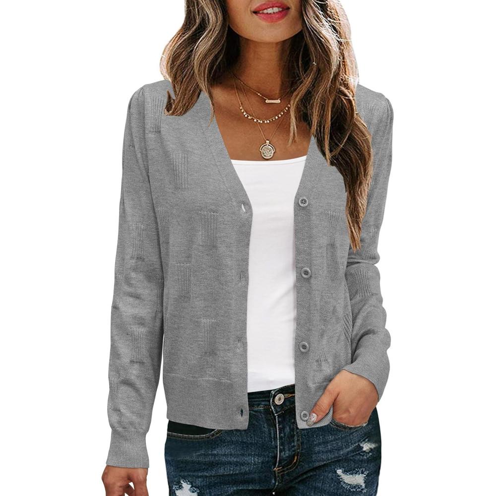 imageArachampCloz Womens Soft Cropped Cardigan Casual Lightweight Shrug Sweater TopsGray