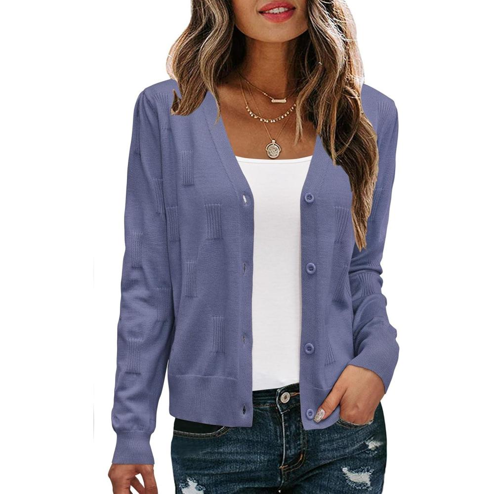 imageArachampCloz Womens Soft Cropped Cardigan Casual Lightweight Shrug Sweater TopsGrey Bule