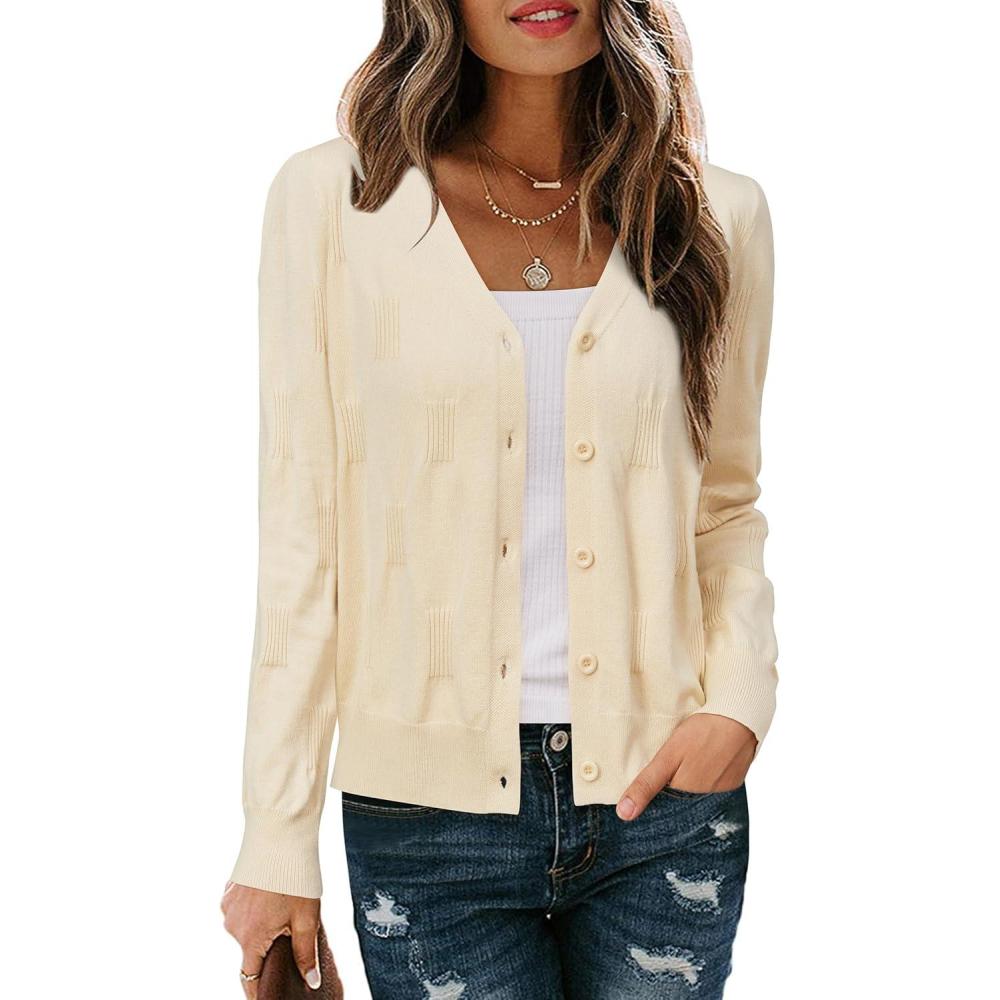 imageArachampCloz Womens Soft Cropped Cardigan Casual Lightweight Shrug Sweater TopsLight Apricot
