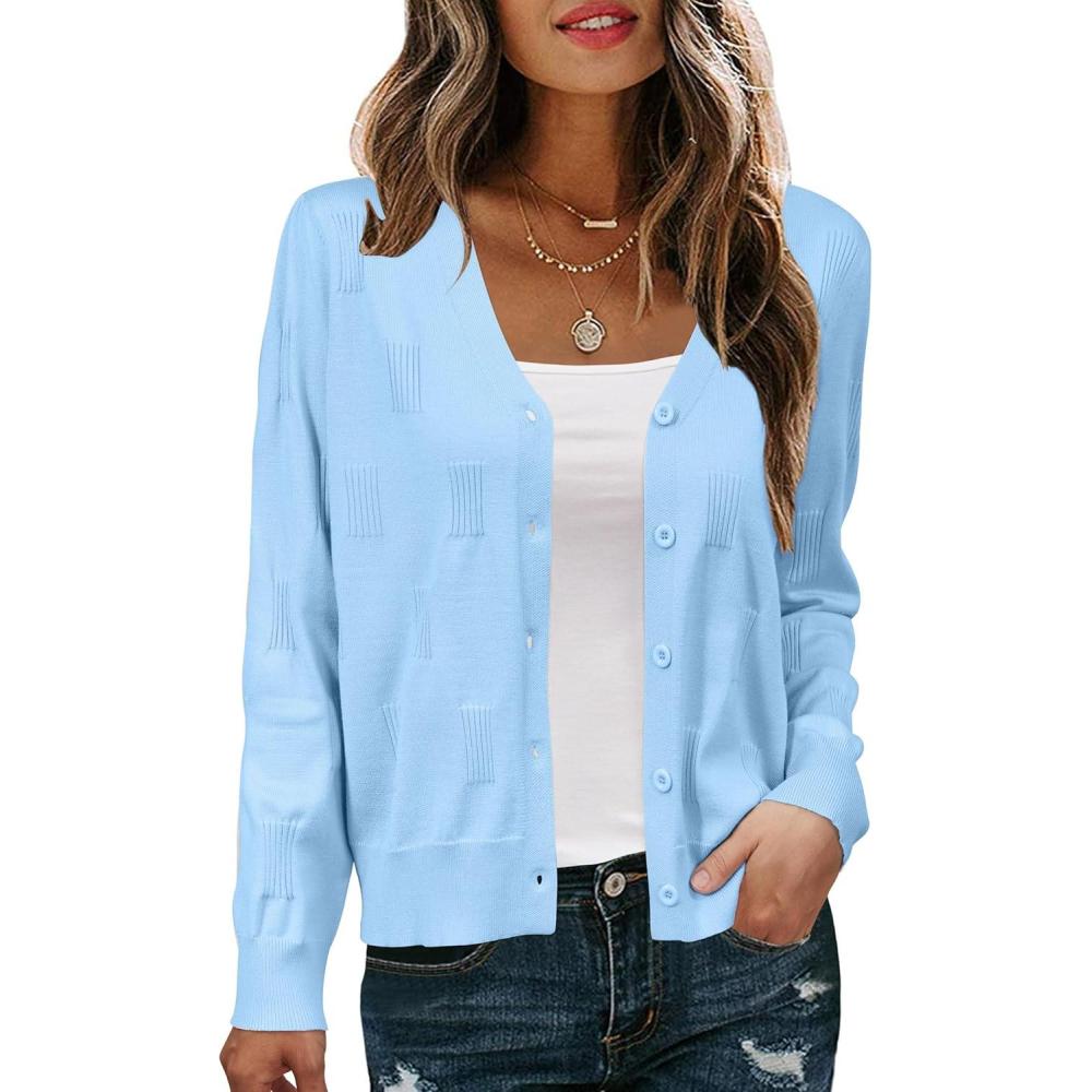 imageArachampCloz Womens Soft Cropped Cardigan Casual Lightweight Shrug Sweater TopsLight Blue