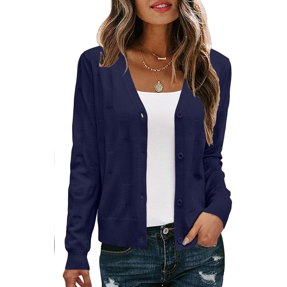 imageArachampCloz Womens Soft Cropped Cardigan Casual Lightweight Shrug Sweater TopsNavy