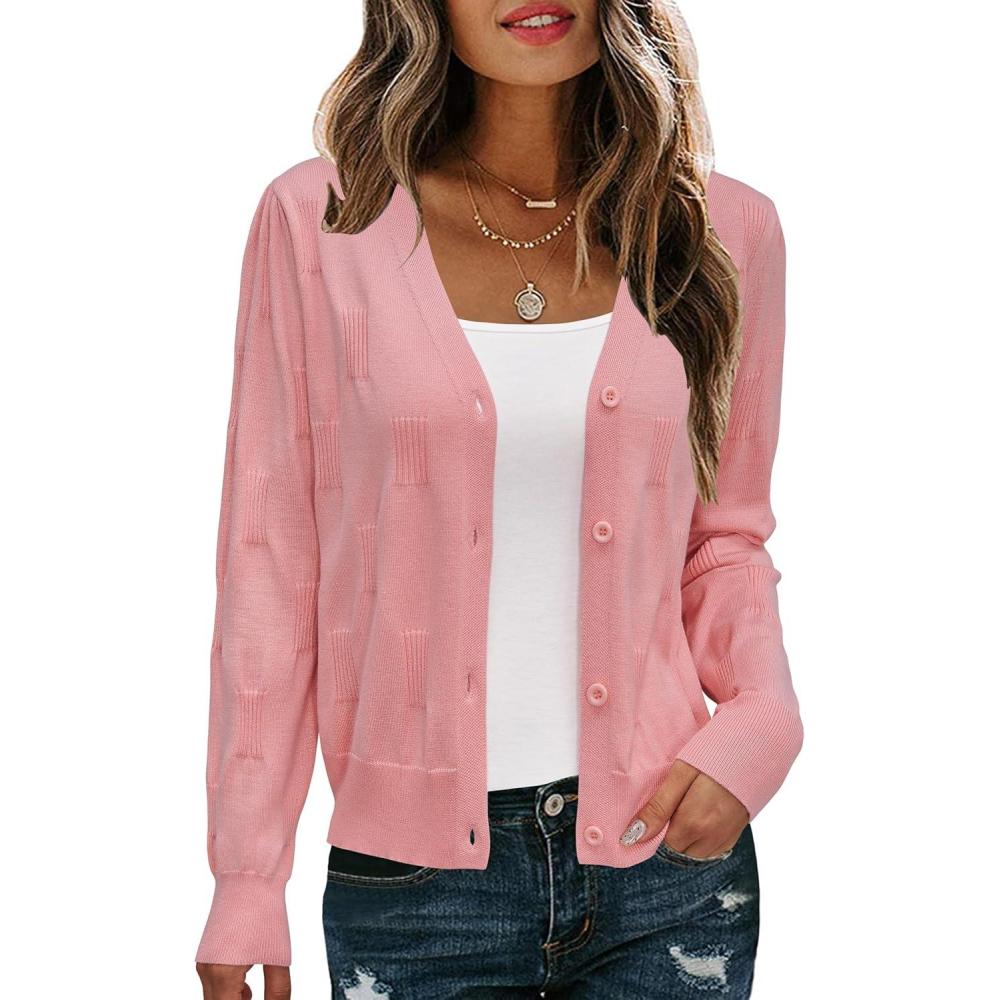 imageArachampCloz Womens Soft Cropped Cardigan Casual Lightweight Shrug Sweater TopsPink