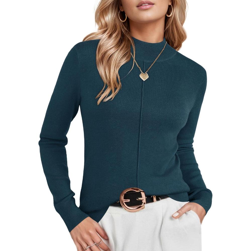 imageArachampCloz Womens Wool Blend Fall Sweaters Mock Neck Business Casual OutfitsDark Blue